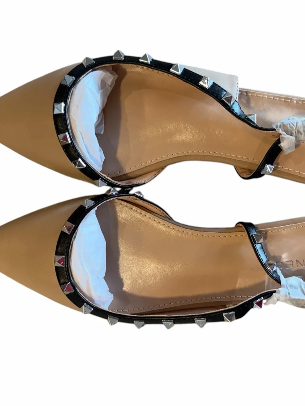 Berness Slingback Flats Size 8 Beige Black Studded Pointed Toe Slip On New - Picture 7 of 11